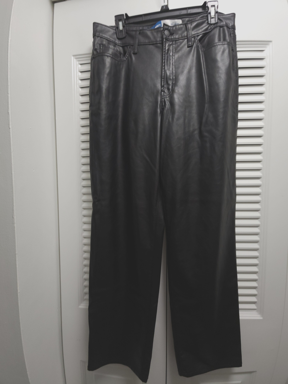 Old Navy Faux Leather Pants OG Loose High Rise Black Wide Leg Size 12